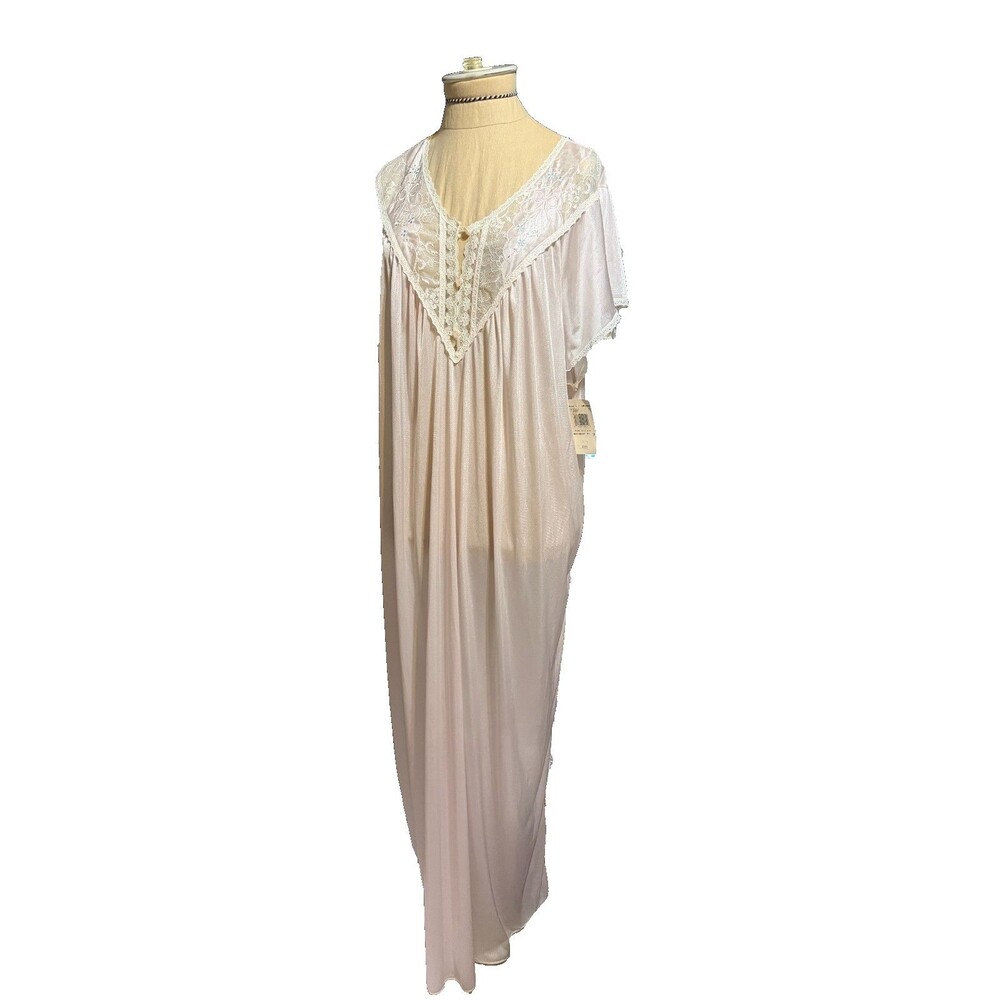 Vintage Tessie Made In USA Nightie With Lace Accents Long Pink 1X
